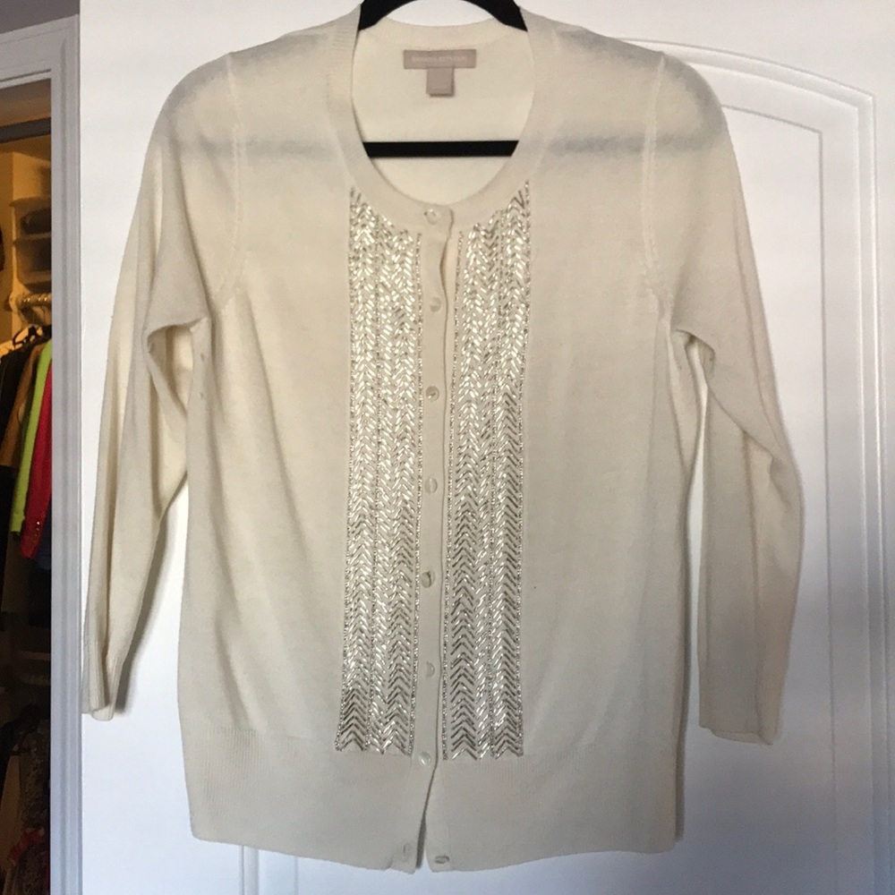 Cream, sparkly cardigan (worn once, perfect).